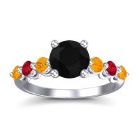 Black Onyx Ring In Palladium With Citrine And Ruby Kirita Round Classic Ring