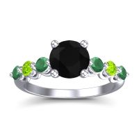 Black Onyx Ring In Platinum With Emerald And Peridot Kirita Round Classic Ring