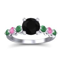 Black Onyx Ring In Platinum With Emerald And Pink Tourmaline Kirita Round Classic Ring
