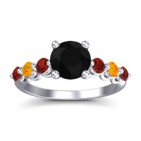 Black Onyx Ring In Palladium With Garnet And Citrine Kirita Round Classic Ring