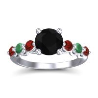 Black Onyx Ring In Palladium With Garnet And Emerald Kirita Round Classic Ring