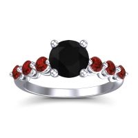 Black Onyx Ring In Palladium With Garnet Kirita Round Classic Ring