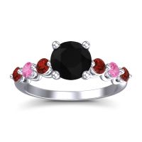 Black Onyx Ring In Palladium With Garnet And Pink Tourmaline Kirita Round Classic Ring