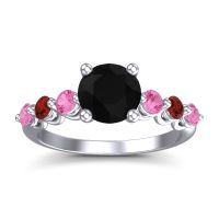 Black Onyx Ring In Palladium With Pink Tourmaline And Garnet Kirita Round Classic Ring