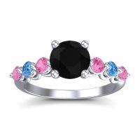 Black Onyx Ring In Palladium With Pink Tourmaline And Swiss Blue Topaz Kirita Round Classic Ring