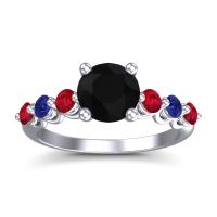 Black Onyx Ring In Palladium With Ruby And Blue Sapphire Kirita Round Classic Ring