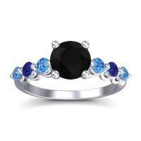 Black Onyx Ring In Palladium With Swiss Blue Topaz And Blue Sapphire Kirita Round Classic Ring