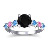 Black Onyx Ring In Palladium With Swiss Blue Topaz And Pink Tourmaline Kirita Round Classic Ring