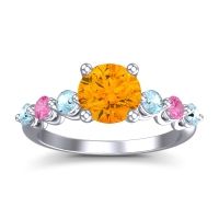 Citrine Ring In Palladium With Aquamarine And Pink Tourmaline Kirita Round Classic Ring