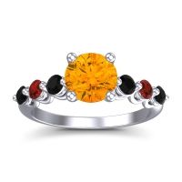 Citrine Ring In Palladium With Black Onyx And Garnet Kirita Round Classic Ring