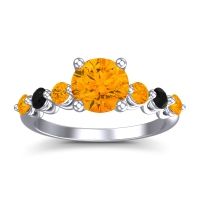 Citrine Ring In Palladium With Black Onyx Kirita Round Classic Ring