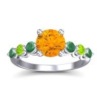 Citrine Ring In Palladium With Emerald And Peridot Kirita Round Classic Ring