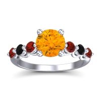 Citrine Ring In Palladium With Garnet And Black Onyx Kirita Round Classic Ring