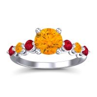 Citrine Ring In Palladium With Ruby Kirita Round Classic Ring