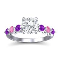 Lab Diamond Ring In Palladium With Amethyst And Pink Tourmaline Kirita Round Classic Ring