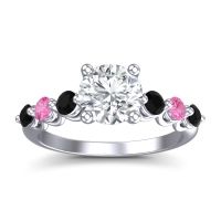 Lab Diamond Ring In Palladium With Black Onyx And Pink Tourmaline Kirita Round Classic Ring