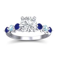 Lab Diamond Ring In Palladium With Blue Sapphire And Aquamarine Kirita Round Classic Ring