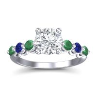 Lab Diamond Ring In Palladium With Emerald And Blue Sapphire Kirita Round Classic Ring