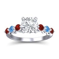 Lab Diamond Ring In Palladium With Garnet And Swiss Blue Topaz Kirita Round Classic Ring