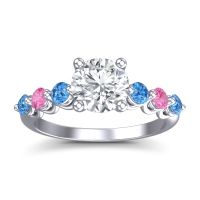 Lab Diamond Ring In Platinum With Swiss Blue Topaz And Pink Tourmaline Kirita Round Classic Ring