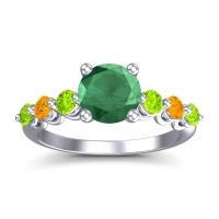 Emerald Ring In Palladium With Peridot And Citrine Kirita Round Classic Ring
