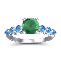 Emerald Ring In 14k White Gold With Swiss Blue Topaz Kirita Round Classic Ring