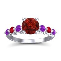 Garnet Ring In Palladium With Amethyst And Ruby Kirita Round Classic Ring
