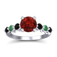 Garnet Ring In Palladium With Black Onyx And Emerald Kirita Round Classic Ring