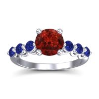 Garnet Ring In Platinum With Blue Sapphire Kirita Round Classic Ring
