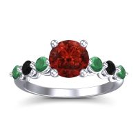 Garnet Ring In Palladium With Emerald And Black Onyx Kirita Round Classic Ring