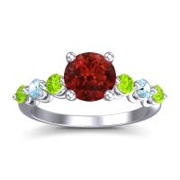 Garnet Ring In Palladium With Peridot And Aquamarine Kirita Round Classic Ring