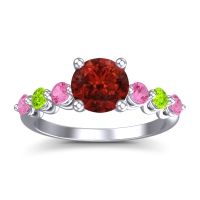 Garnet Ring In Palladium With Pink Tourmaline And Peridot Kirita Round Classic Ring