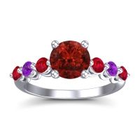 Garnet Ring In Palladium With Ruby And Amethyst Kirita Round Classic Ring