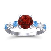 Garnet Ring In Palladium With Swiss Blue Topaz And Lab Diamond Kirita Round Classic Ring