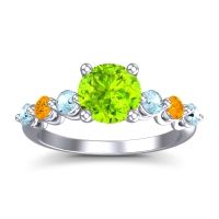 Peridot Ring In Palladium With Aquamarine And Citrine Kirita Round Classic Ring