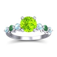 Peridot Ring In Palladium With Aquamarine And Emerald Kirita Round Classic Ring