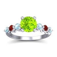 Peridot Ring In Palladium With Aquamarine And Garnet Kirita Round Classic Ring