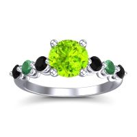 Peridot Ring In Palladium With Black Onyx And Emerald Kirita Round Classic Ring