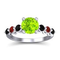 Peridot Ring In Palladium With Black Onyx And Garnet Kirita Round Classic Ring