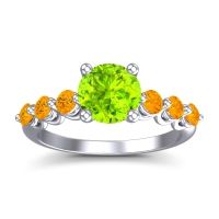 Peridot Ring In Palladium With Citrine Kirita Round Classic Ring