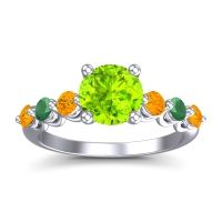 Peridot Ring In Palladium With Citrine And Emerald Kirita Round Classic Ring