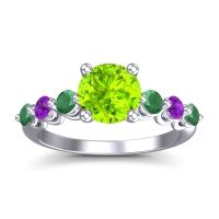 Peridot Ring In Palladium With Emerald And Amethyst Kirita Round Classic Ring