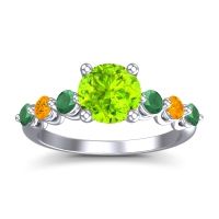 Peridot Ring In Palladium With Emerald And Citrine Kirita Round Classic Ring