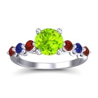 Peridot Ring In Palladium With Garnet And Blue Sapphire Kirita Round Classic Ring