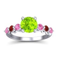 Peridot Ring In Palladium With Pink Tourmaline And Garnet Kirita Round Classic Ring