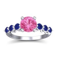 Pink Tourmaline Ring In Palladium With Blue Sapphire Kirita Round Classic Ring