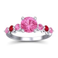 Pink Tourmaline Ring In Platinum With Ruby Kirita Round Classic Ring