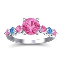 Pink Tourmaline Ring In 14k White Gold With Swiss Blue Topaz Kirita Round Classic Ring