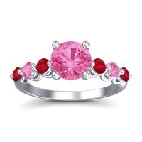 Pink Tourmaline Ring In Platinum With Ruby Kirita Round Classic Ring