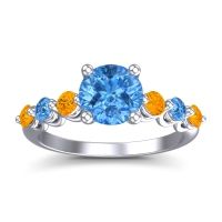 Swiss Blue Topaz Ring In Palladium With Citrine Kirita Round Classic Ring